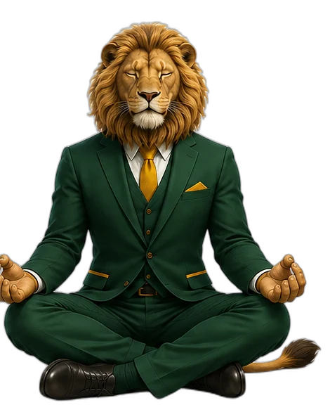 Leo medita nella posizione del loto