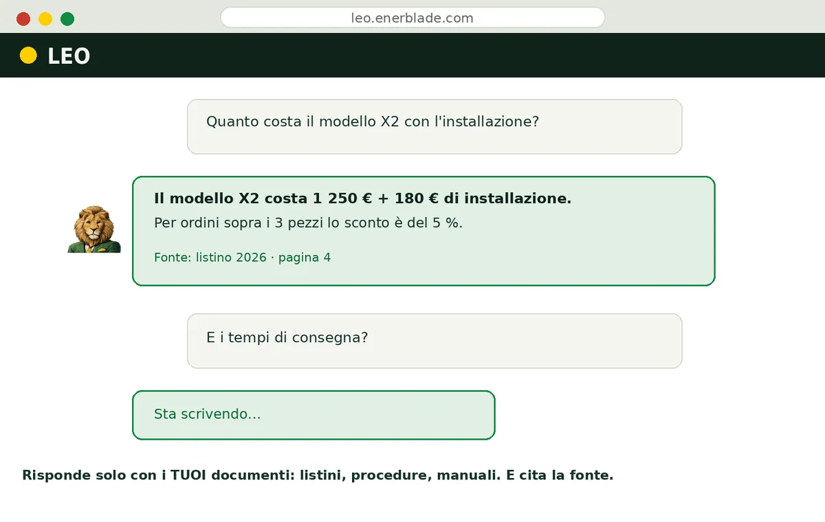 Schermata dell'applicazione Leo nel navigatore