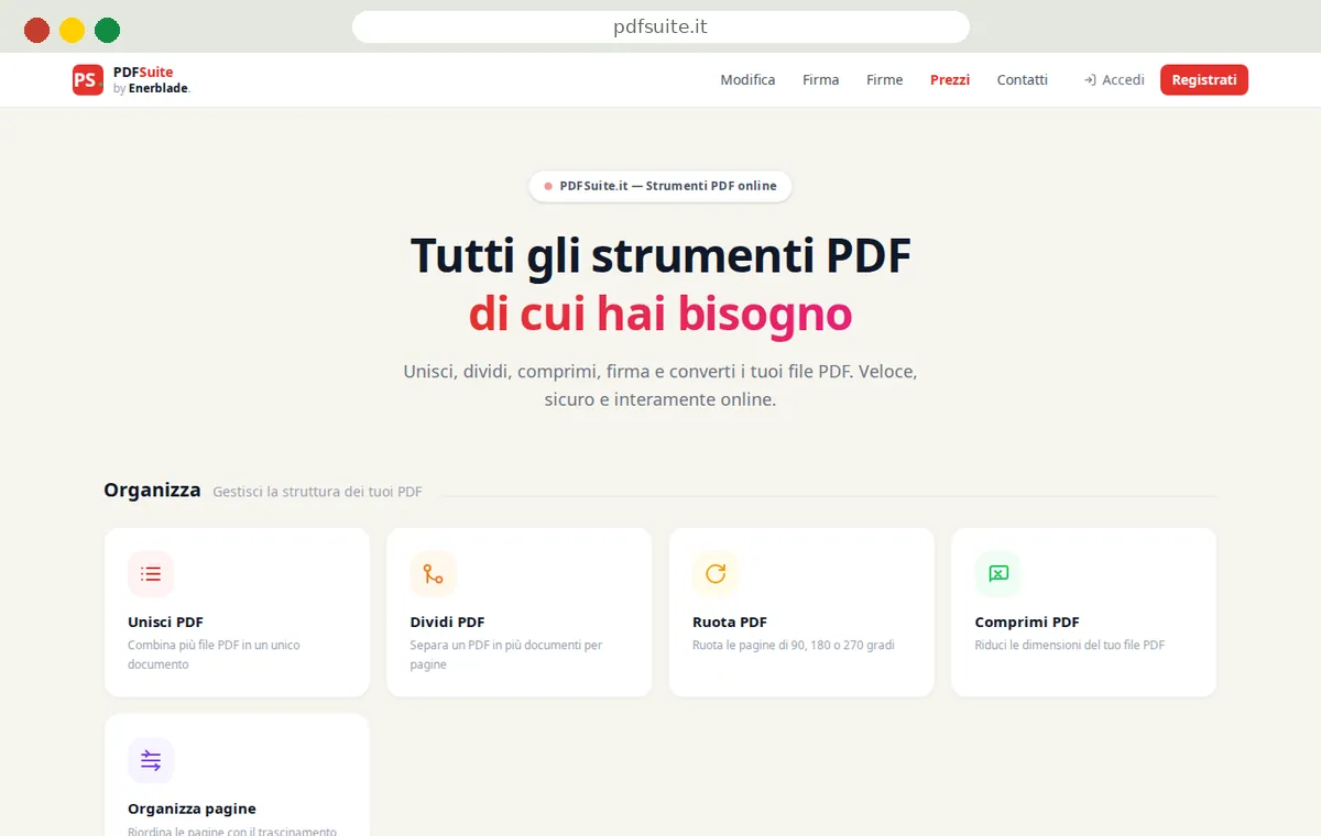 Schermata dell'applicazione PDFSuite nel navigatore