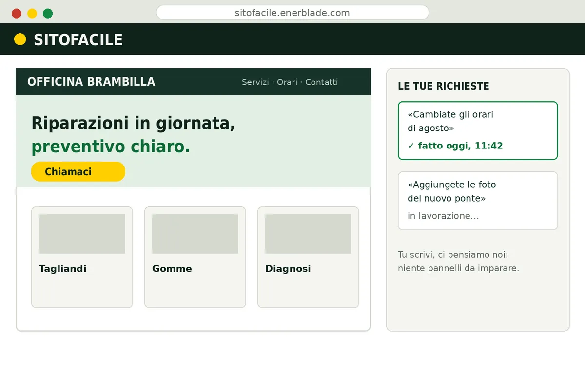Schermata dell'applicazione SitoFacile nel navigatore